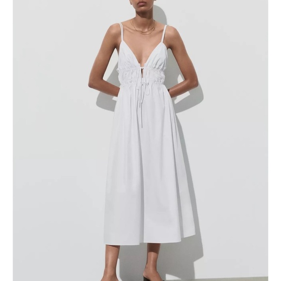 Zara Dresses & Skirts - Zara White Poplin Midi Dress with Straps Extra Large